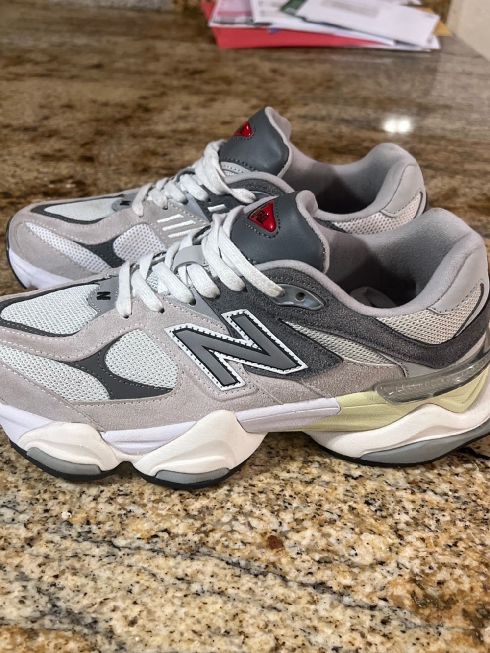 New Balance Gray and White Mesh Suede Sneakers with Subtle Cream Accent